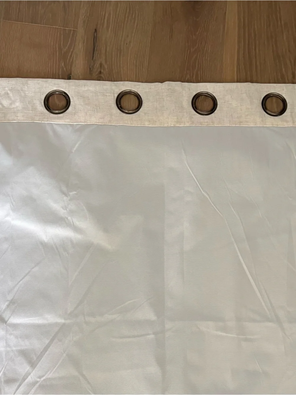 Pair of Tan & Cream Curtains w/ light blockout backing 48W by 83L.